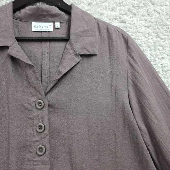 Habitat Women Textured Button Up Shirt Size Medium Lagenlook Office Flowy - Picture 3 of 14